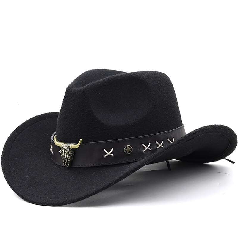 Mongolian Tibetan Bullhead Logo Top Ethnic Style Western Cowboy Curled Eaves Riding Woolen British Felt Hat