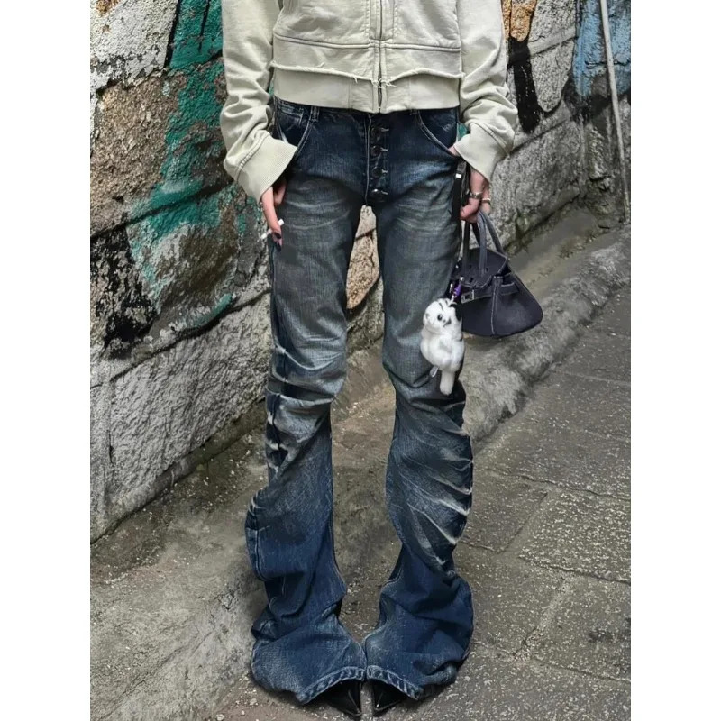 Gothic punk trend irregular n straight highquality jeans for women American style 2025 Spring Festival versatile pants 250121