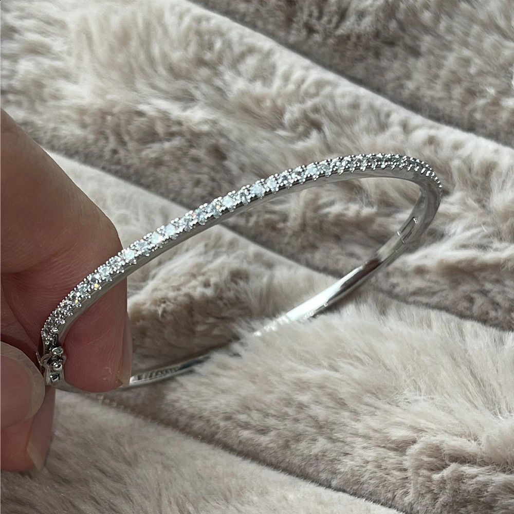 Pure 925 Sterling Silver Full Diamond Bracelet Classic Party Jewelry Friendship Bracelet Silver Bangle Rose Gold 17CM 250207