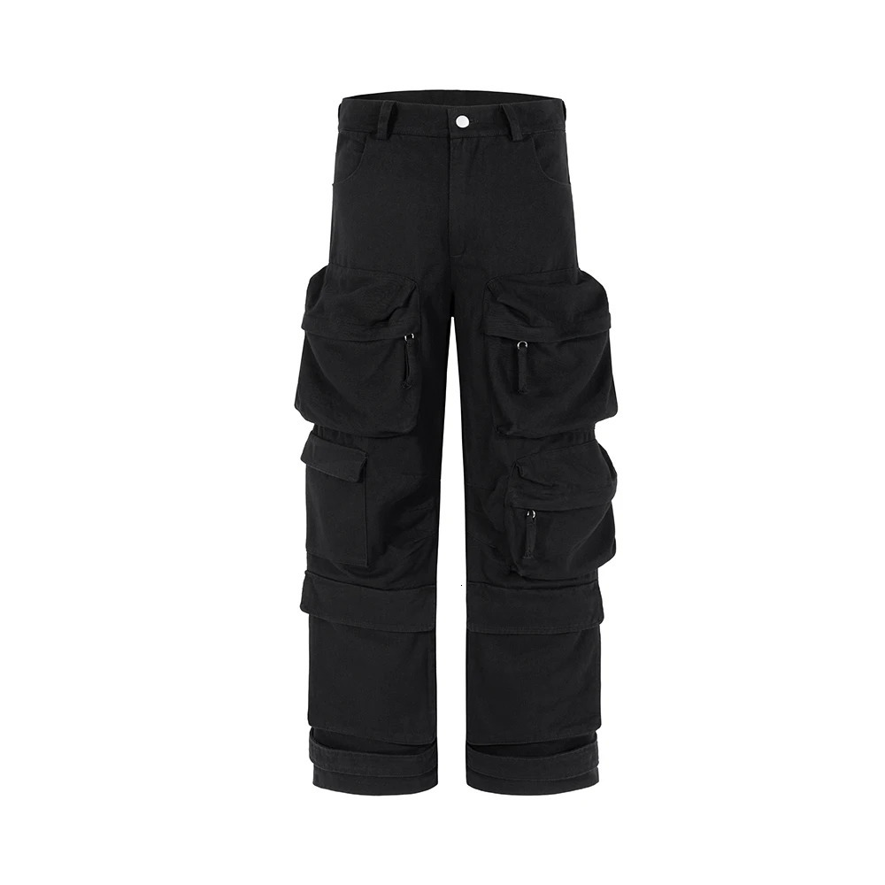 Y2k Multi-pockets Straight Baggy Cargo Pants for Men Pantalones Hombre Black Overalls Streetwear Loose Casual Trousers Oversized 250206