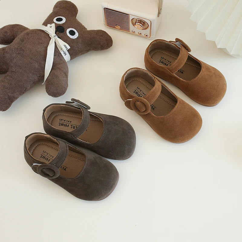 Girl Mary Janes Cute Round Toe Children Non-slip Leather Shoes Flats Autumn Fashion Hook-loop Toddler Kids Solid Color Shoe 250206