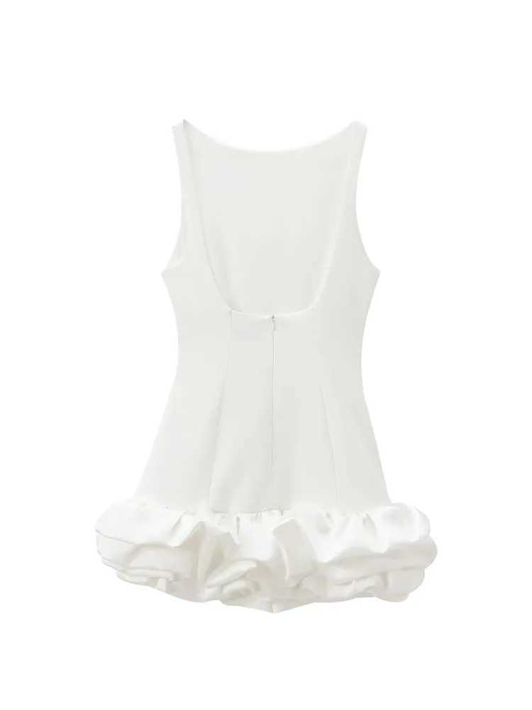 TR Women Sexy Mini Dress 2024 Fashion Fe O-neck Sveless Backless Dress Ele Ruffles Slim Back Zipper Party DressXJ2500207
