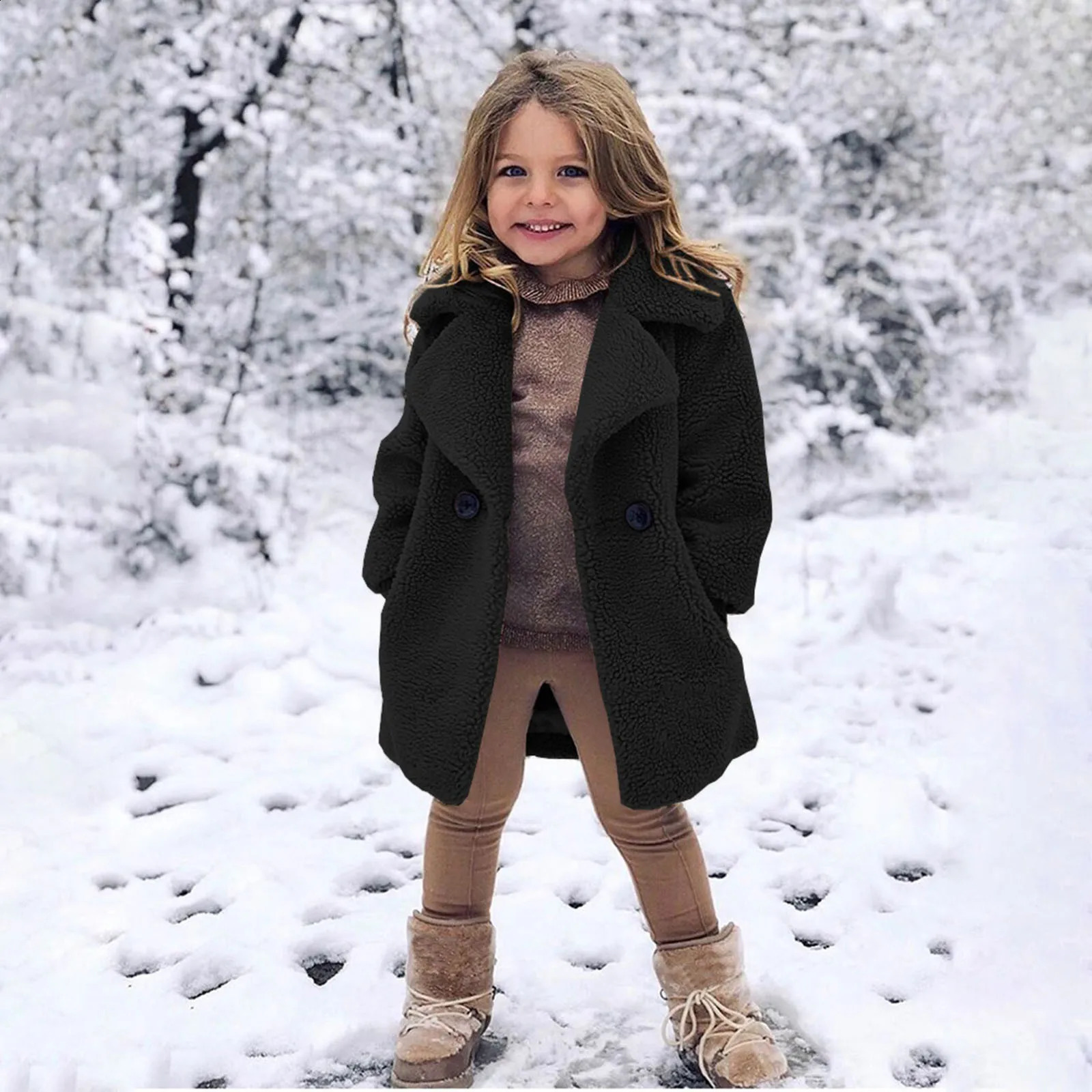 Baby Girls Thicken Winter Jackets Toddler Solid Blends Lambs Wool Clothes Kids Warm Fleece Outerwear Children Long Overcoat 1-5Y 250206