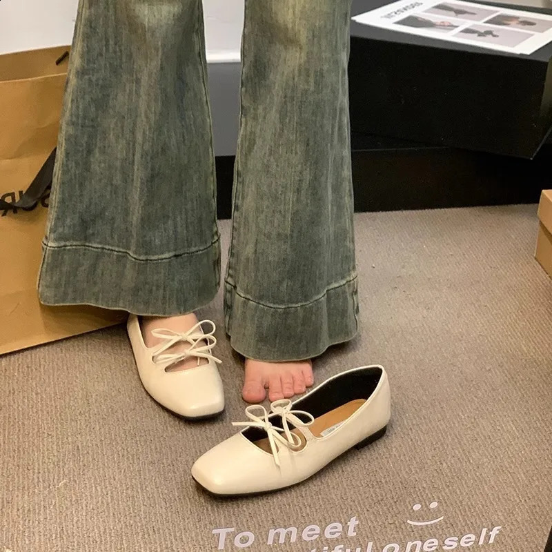 Lovely Double Bowknot Women Mary Jane Shoes 2024 Spring Summer Square Toe Dress Flat Shoe Ladies Red Soft Sole Shoes Zapatos 250206