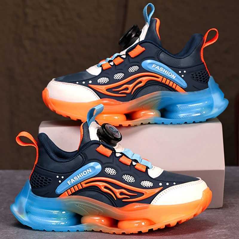 Childrens tennis shoes autumn new waterproof leather casual lightweight rotating buckle breathable running shoes W250207