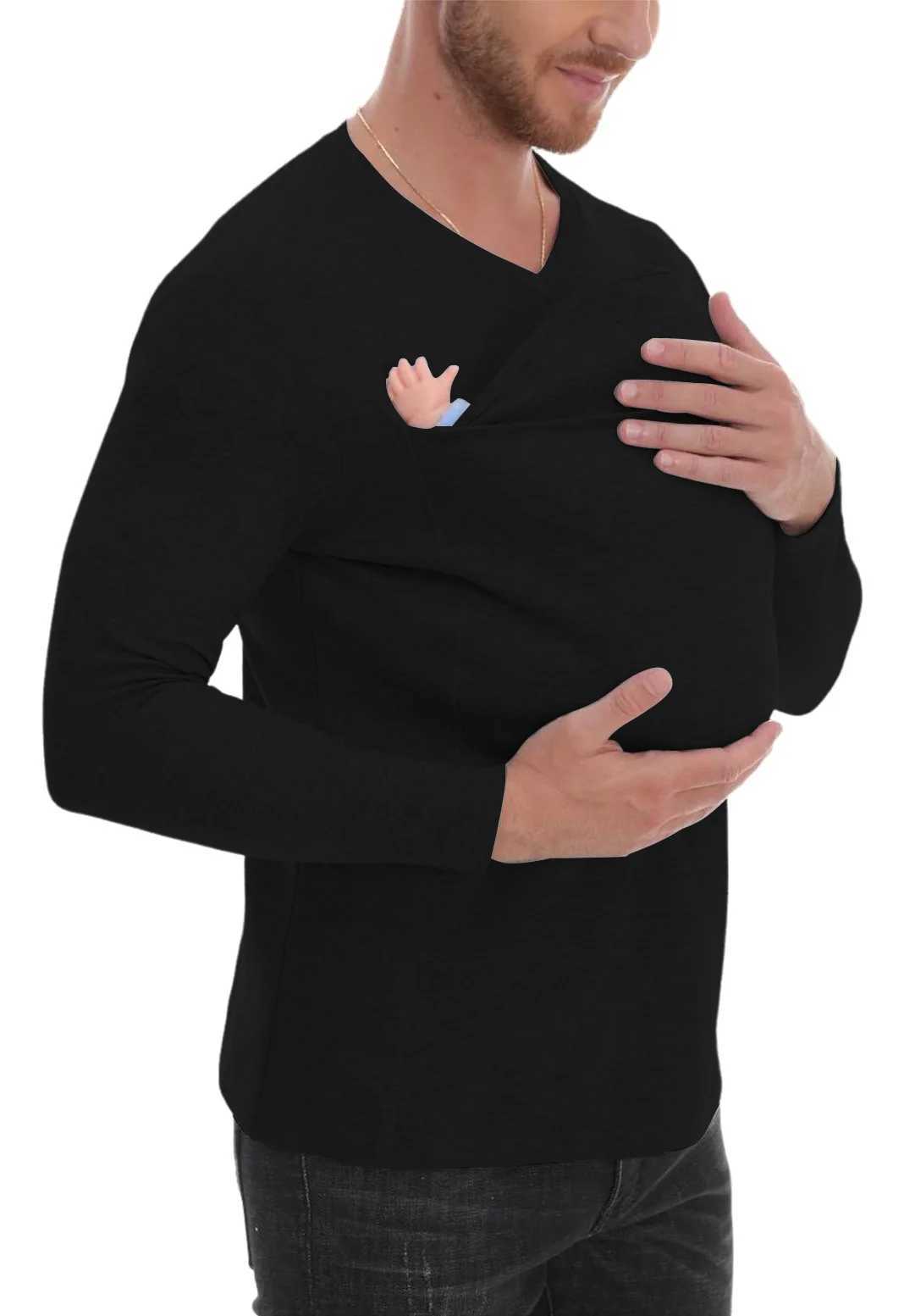 Winter Safety Kangaroo Pocket Shirt Baby Carrier Pregnancy Clothes Long Sleeve Mother Father Top for Feeding Big Daddy Shirt W250207