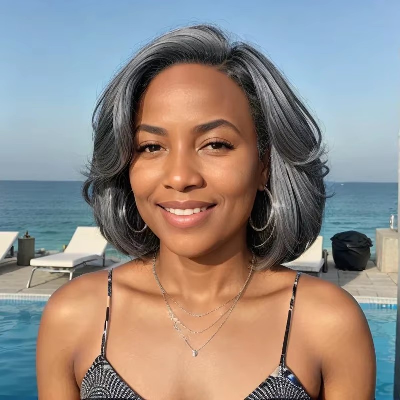 White mixed gray wig for women medium length Body wave layered wig natural looking 5x5 HD glueless wear and go 3d grey lace front closure wig