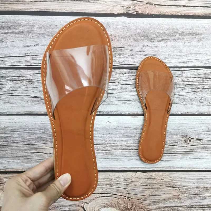 High Quality Fi Summer Women Slippers Clear Transparent Slip- Jelly Shoes Ladies Flat Beach Outdoor Holiday SlidesXJ250207