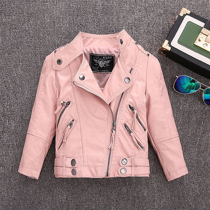 Girls Leather Jackets Childrens Autumn Winter Plus Velvet Coats Korean Kids Pu Leather Collar Zipper Fashion Coats 250206