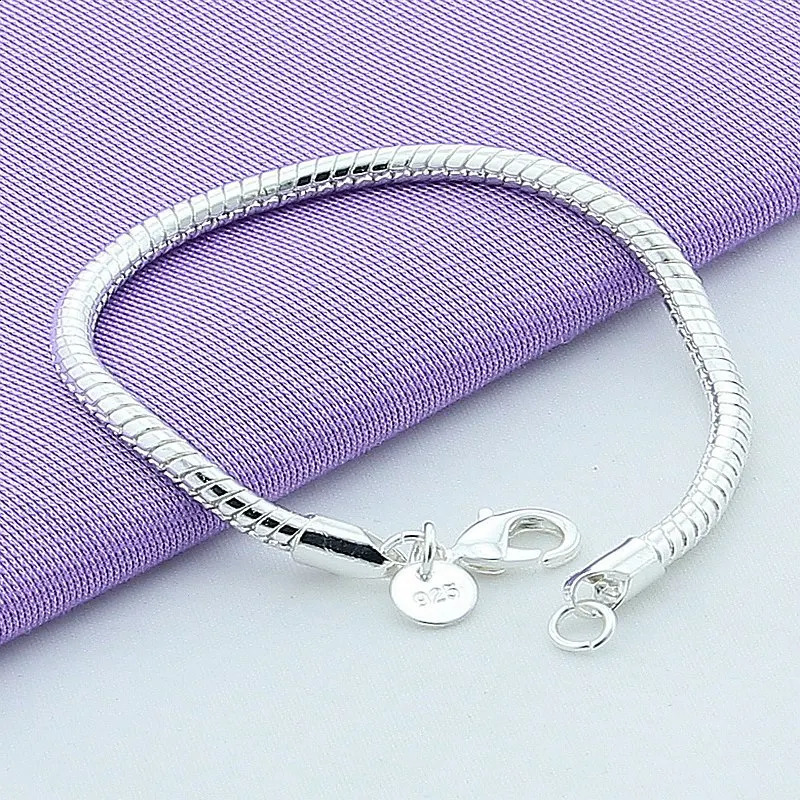 Fashionable 925 Sterling Silver Bracelet 3MM Snake Chain DIY Bracelet for Women Engagement Jewelry Gift 250206