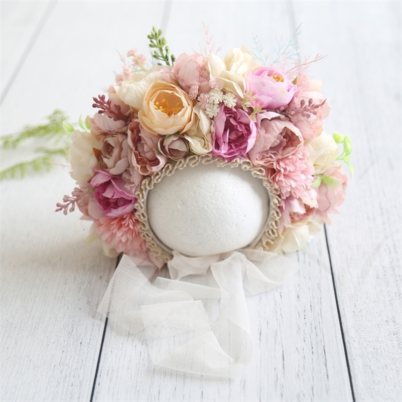 Vintage born Floral Bonnet Baby girl Hat For Knitted born Garden Flower Bonnet For Po Shoot Props 250206