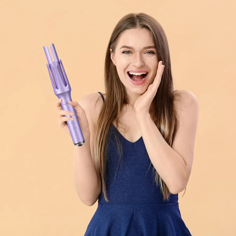 Automatic Curling Iron Rotating Curling Wand Scald Negative Ion Curler 4 Temperature Setting Fast Heating for Home Travel 250206