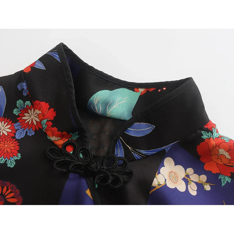 SIYANG Retro Printed Knot Chinese Dress Elegant Womens Short Sleeve Mini Unique 250206