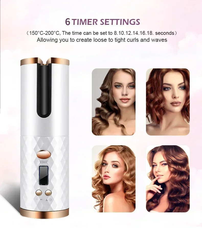 Automatic Hair Culers 3 Color Option USB Charging Portable Wireless Rotate Hair Curler Auto Hair Curling Iron Anti Scalding 250206