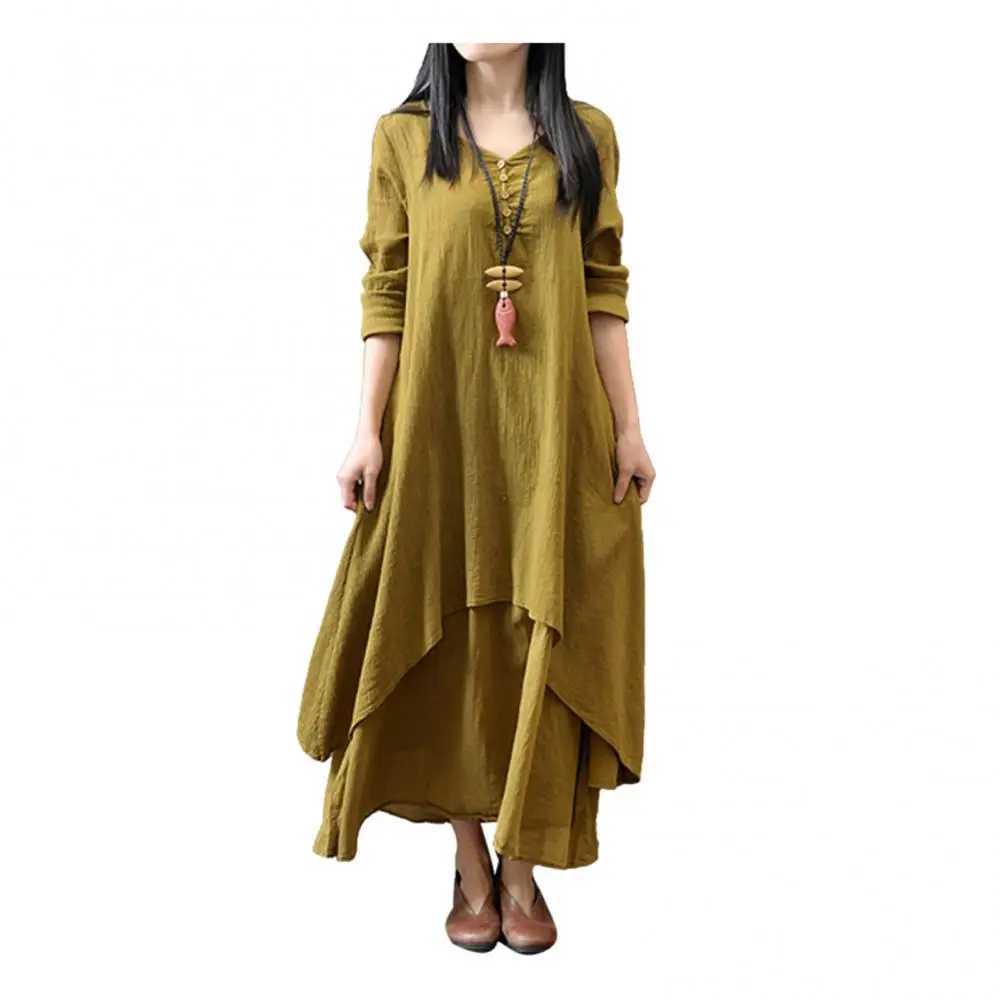 Fe Oversize Long Dresses for Women 2024 Oversized Women Solid Color Long Sve Baggy Loose Layered Maxi DressXJ2500207