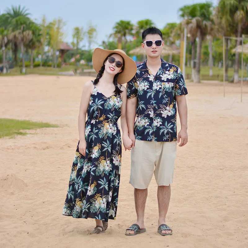 Holiday Family Matching Vacation Clothes Father and Son Beach Shirts Shorts Two Piece Sets Mother and Daughter Resort Dresses W250207