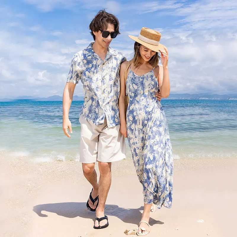 Summer Family Beach Clothing Vacation Watching Mom Dad Childrens Clothing Matching Shirts Mom Daughter Dresses W250207
