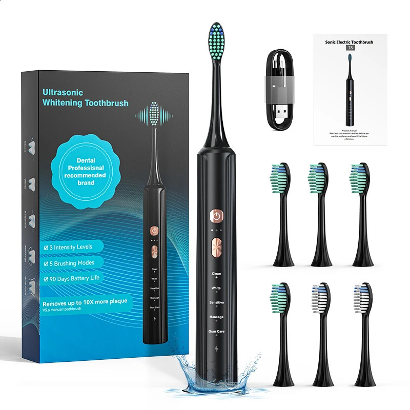 Electric Toothbrush With 6 Brush Heads For Teeth Brushes Vibration Dental Tooth Whitening Cleaner USB Rechargeable Oral Care 250206