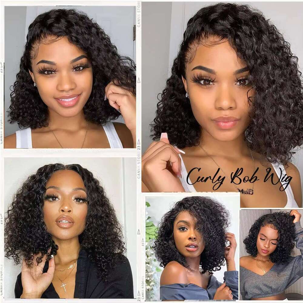 Wear Go Glueless Short Deep Human Hair Wigs Water Wave Frontal Kinky Curly Bob Transparent Lace Front Wig
