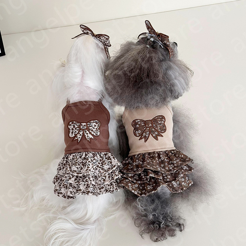 Pet dog clothing Floral brown velvet camisole dress pullover pet clothing for cats dogs dresses clothes warm dog sweater pet wear clothes
