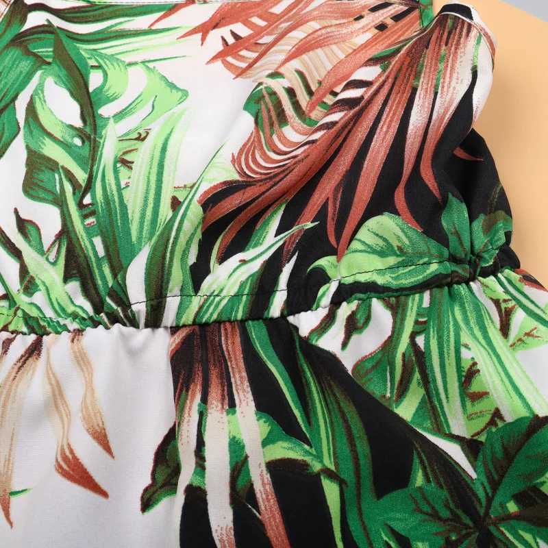 2024 Mother And Daughter Overalls Summer Family Matching Outfits Women Kids Girls Playsuit Clothes Sleevless Leaf For Beach 8 9y W250207