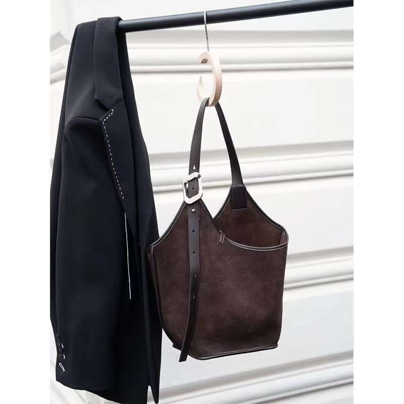 New Winter High Quality Suede Leather Large Capacity Bucket Bag Adjustable Handle Handbag Casual Shoulder With Wallet
