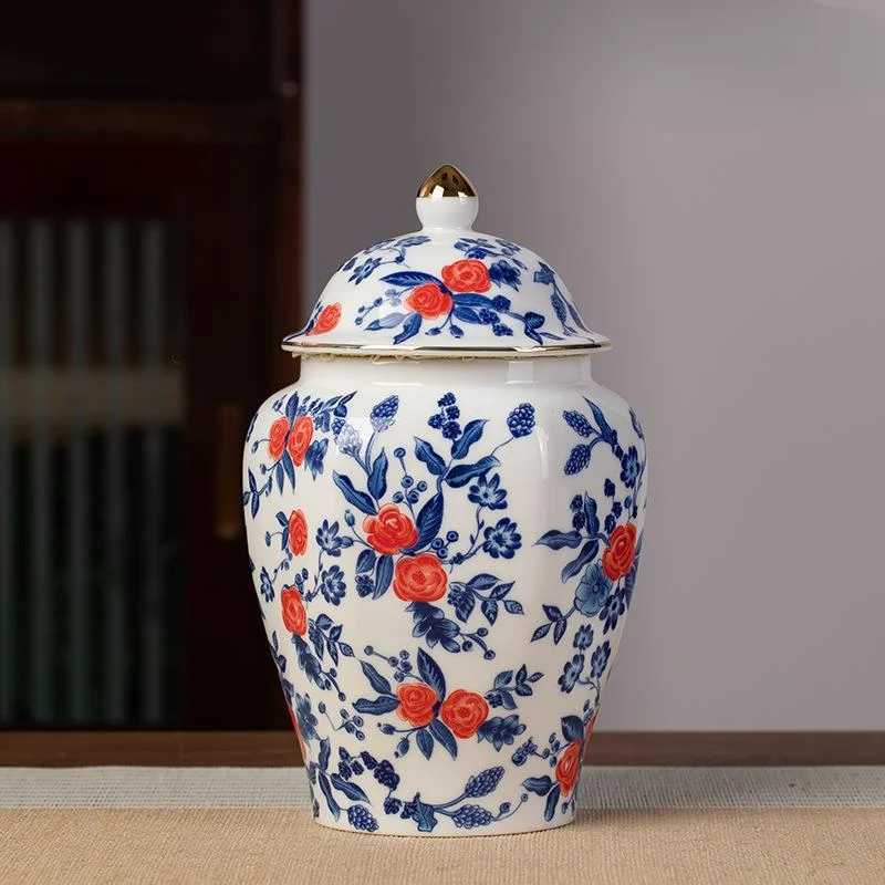 Storage Bottles Jars 1300ml Ceramic Ginger Jar Chinese Porcelain Tea Canisters Large Capacity Celadon Vase Storage Jars Home Decoration CL250207