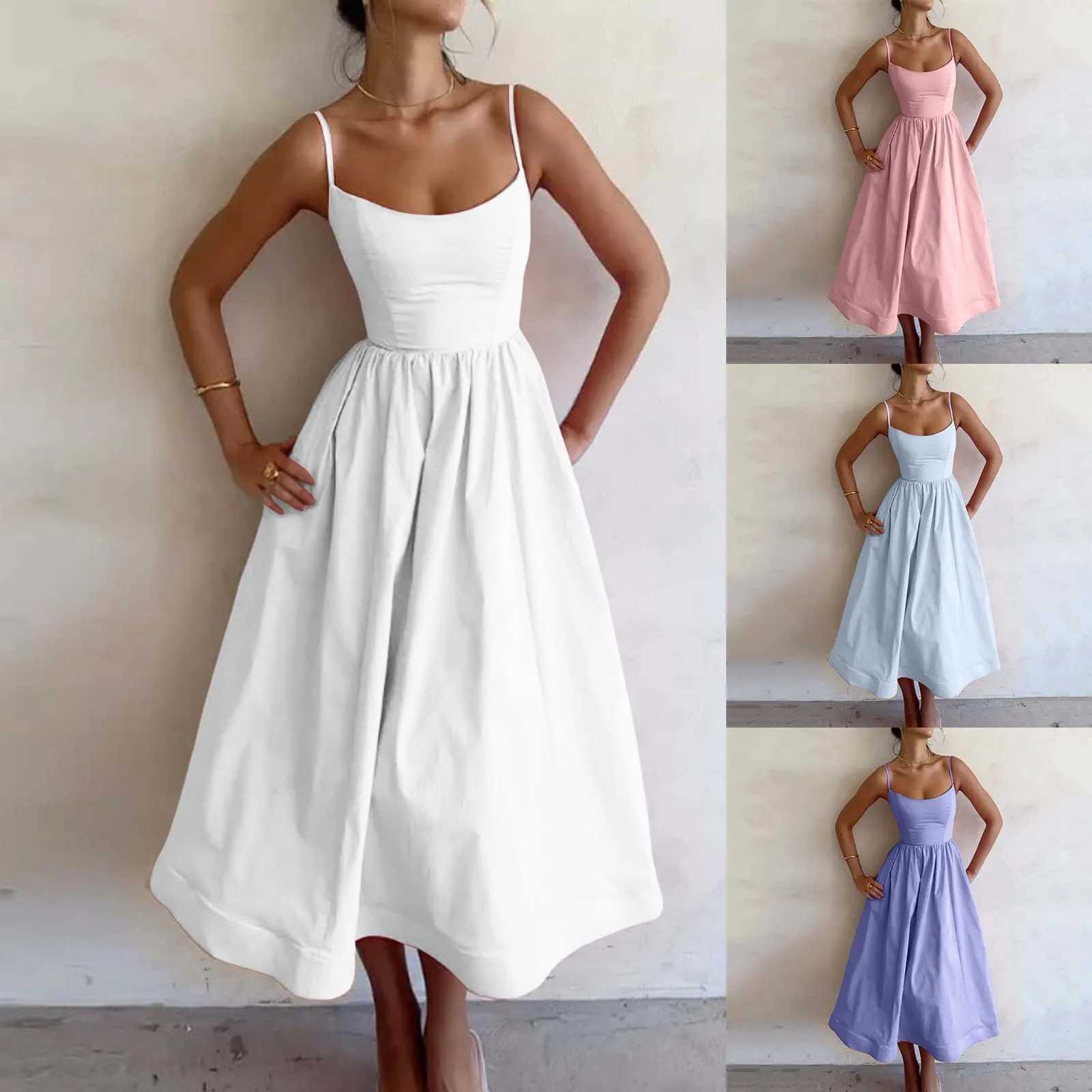 Dresses On Sale Clearance Women Sveless Sling Long Dress Summer Solid Color Backless A Line Vestidos En Oferta LiquidaciNXJ2500207