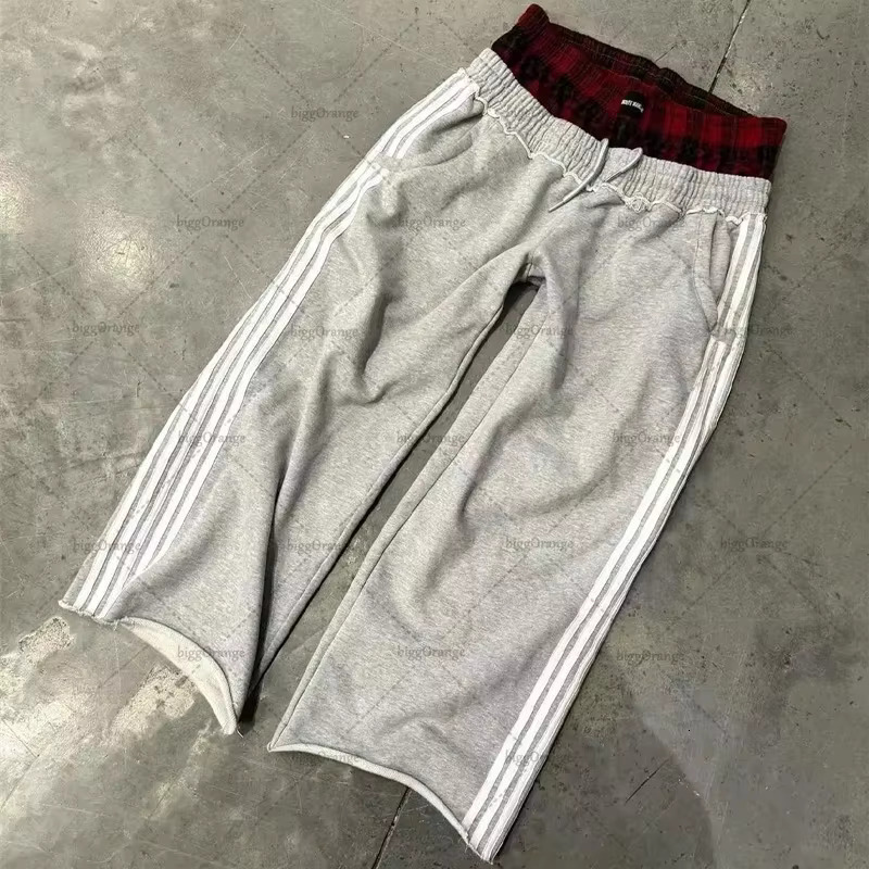 European American High Street Fashion Trousers Fake Two Piece Sweatpants Loose And Versatile Drawstring Wide Leg Pants Women