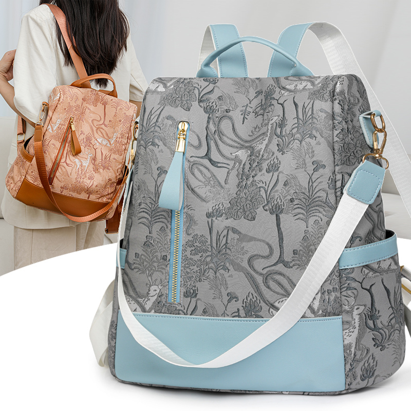 Fashion Color Blocking PU Leather Multi-Function Anti Theft Design Women's Backpack Large Capacity Leisure Travel Bags