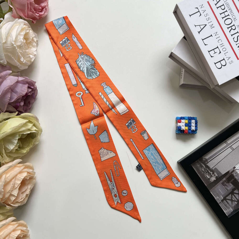2025 Qiankun 90cm simulation silk scarf in bag, small long strip, narrow diagonal binding bag handle ribbon