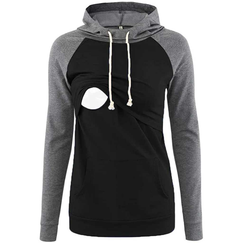 Womens Fleece Maternity Nursing Hoodie Sweatshirt Hoodies Long Sleeve Breastfeeding Pregnancy Top Kangaroo Pocket Clothes W250207