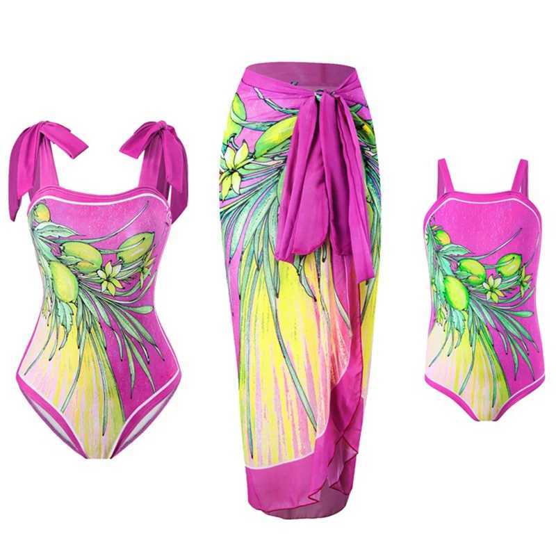Fashion Mommy and Me Swimwear Family 2PCS Set Mother Daughter Matching Swimsuits Fashion Women Girls Bikini Mesh Skirt Clothes W250207