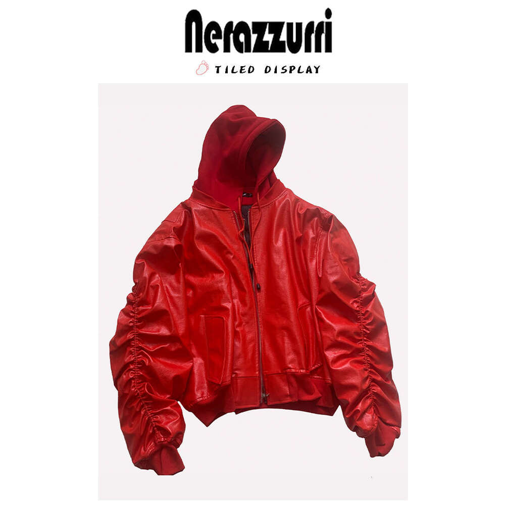 Men's Leather Jacket Mauroicardi Autumn Winter Oversized Cool Black Thickened Warm Pu Leather Bomber Jacket Men Hood Designer Fake 2 Clothes