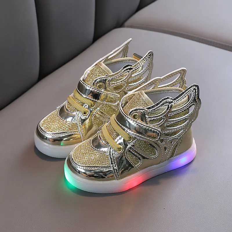 Childrens shoes with wings LED luminous sports shoes baby girls childrens shoes fashionable lighting flat skateboard shoes childrens casual shoes W250