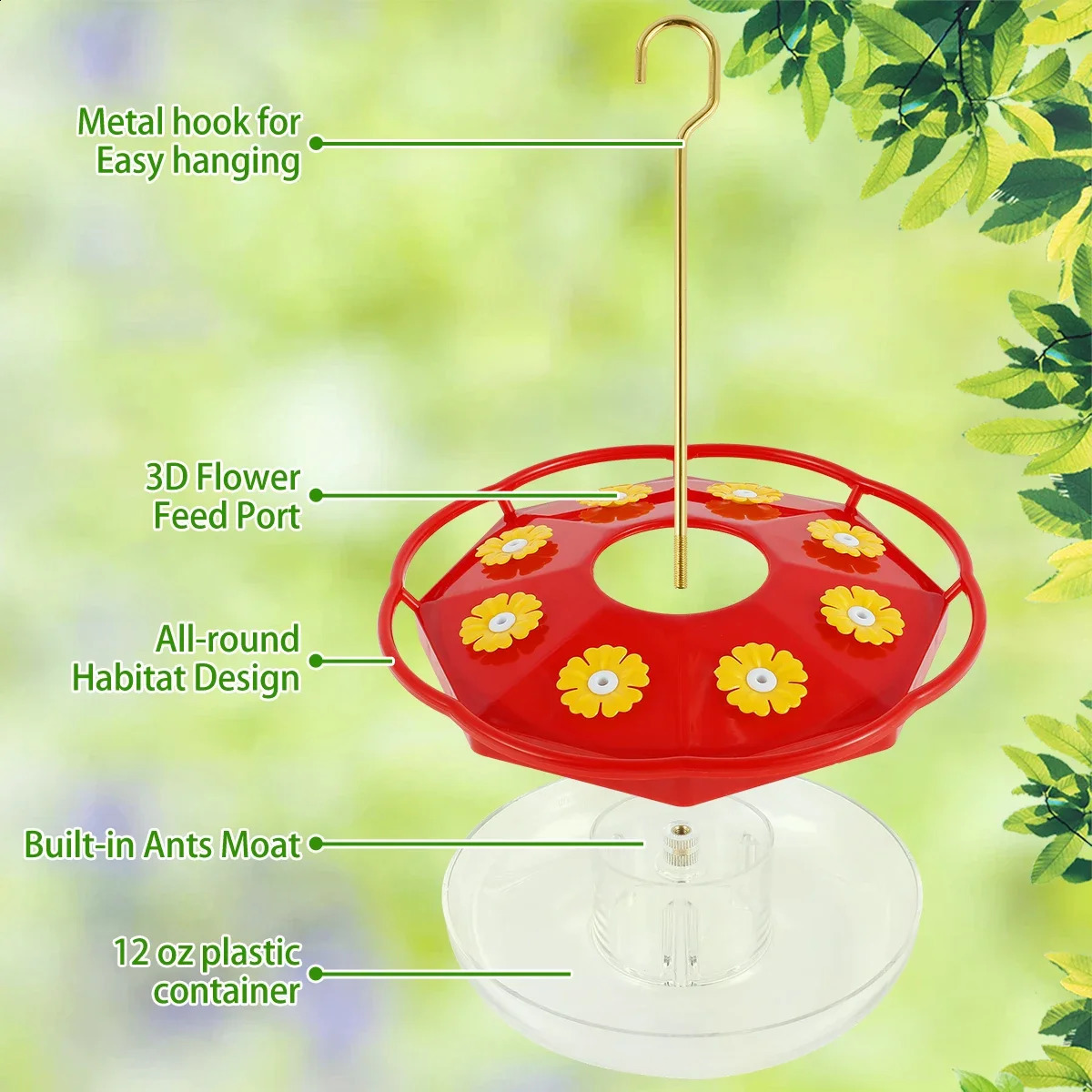 Hummingbird Feeder with 8 Feeding Hanging Bird Feeder Ant and Bee Proof Flower Shape Hummingbird Feeder for Garden Outdoor 250207