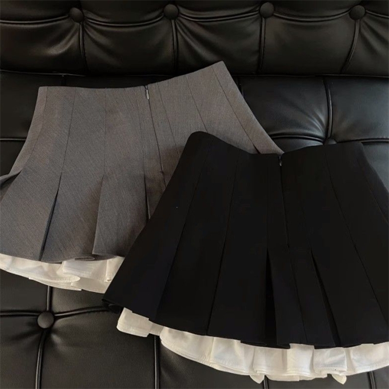 MEXZT Y2K Ruffles Black Mini Skirt Women Korean Patchwork Pleated Skirts Japanese Kawaii High Waist All Match A Line Skirt 250206
