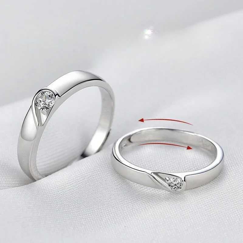 Rings Silver Plated Couple Ring Jewelry for Lovers Forever Endless Love Heart Zircon Ring Adjustable Open Wedding Engagement W250207