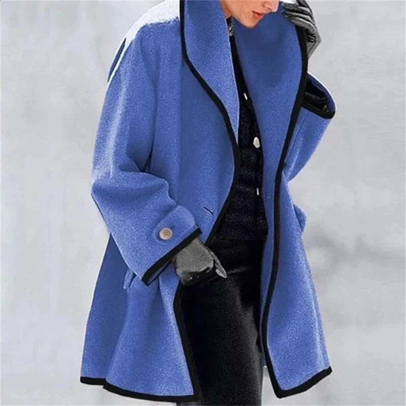 Womens Autumn And Winter Woolen Coat Long Sleeve Casual Outwears Fashion Women Solid Loose Jacket 250113Z
