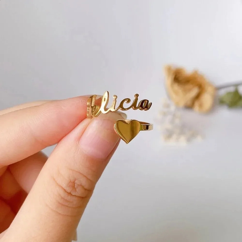 Personalised Custom Name Ring Stainless Steel Jewelry Adjustable Love Heart Couple Promise Rings for Women Valentines Day Gifts 250206