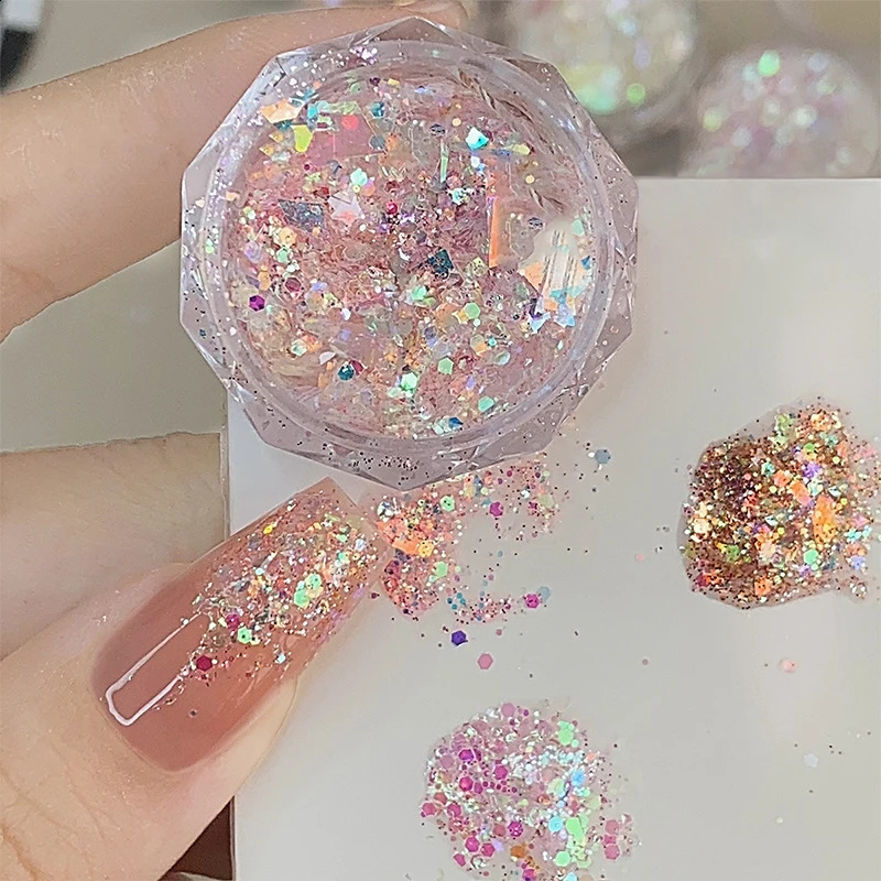 Mixed Shapes Sparkle Nail Glitter Sequins Star Heart Hexagon Translucent Pink White Flakes For Shining Decor 250115