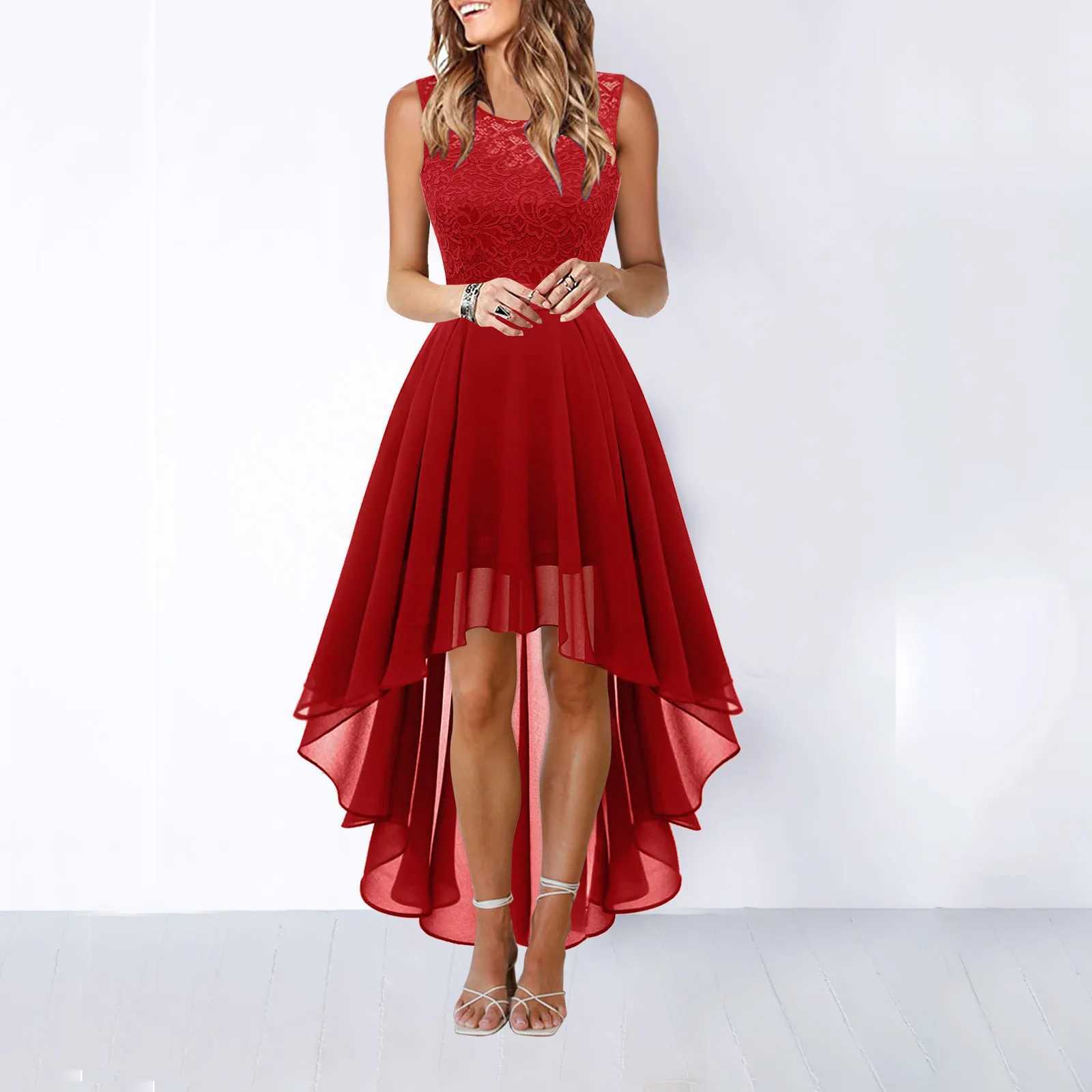 Vintage Floral Lace Party Dress Women Sveless Ele Irregular Sexy Dresses Robe Autumn Lady Formal Bridesmaid Evening DressXJ2500207