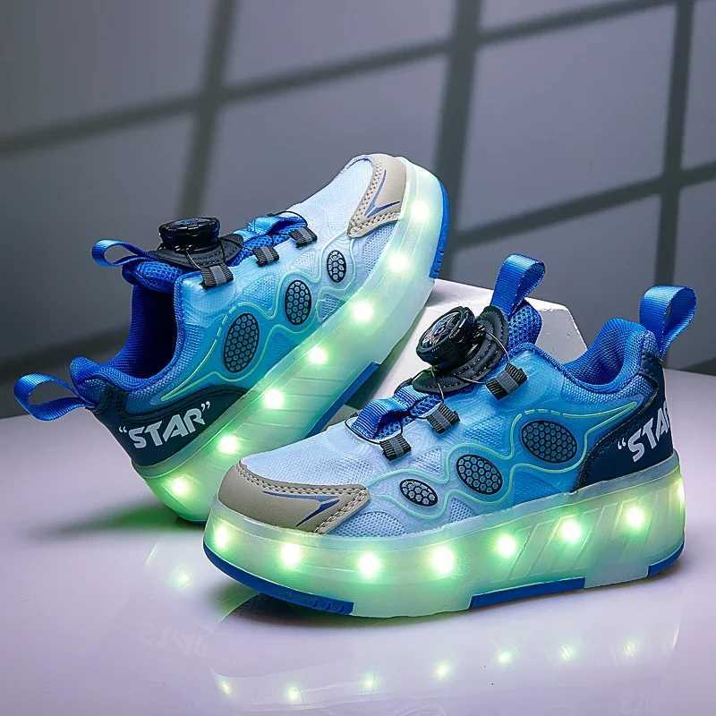 Children Roller Skating Shoes Anti-collision Durable Walking Shoes LED Lights USB Charging Four-wheel Skate Shoes for Kids W250207