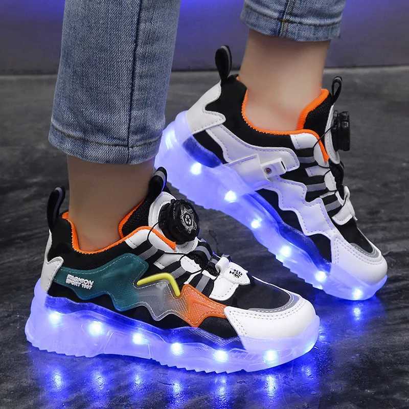 Rotating button charging colorful light shoes sports light shoes Childrens shoes Boys and girls Kids luminous casual shoes W250207