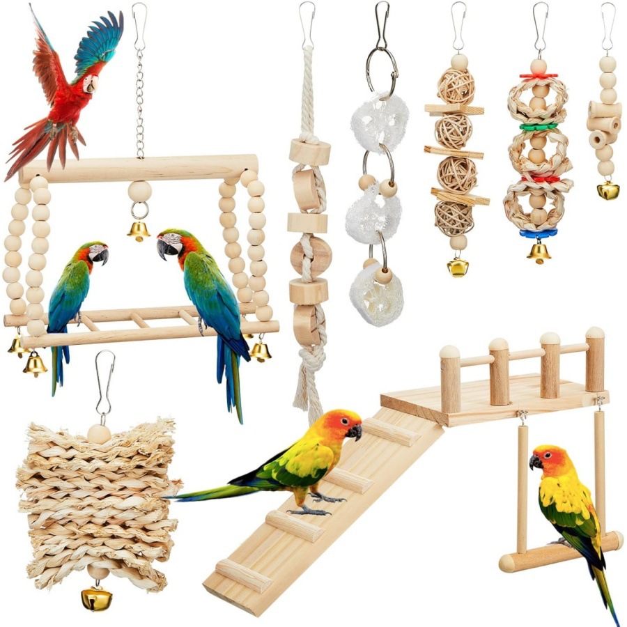 Bird Parakeet Toys,Swing Hanging Standing Chewing Toy Hammock Climbing Ladder Bird Cage Colorful Toys Suitable for Budgerigar, Parakeet
