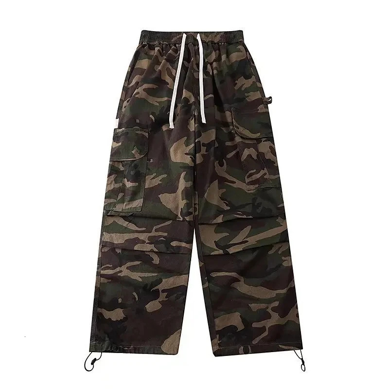 Y2k American High Street Retro Hiphop Camouflage Cargo Pants Thin Pants Gothic Fashion Men Straight Leg Casual Pants Trend 250206