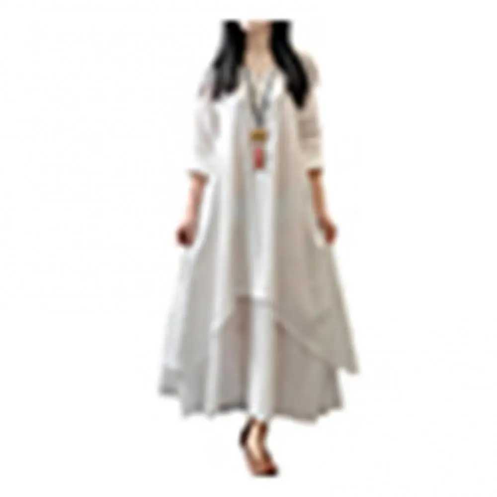 Fe Oversize Long Dresses for Women 2024 Oversized Women Solid Color Long Sve Baggy Loose Layered Maxi DressXJ2500207