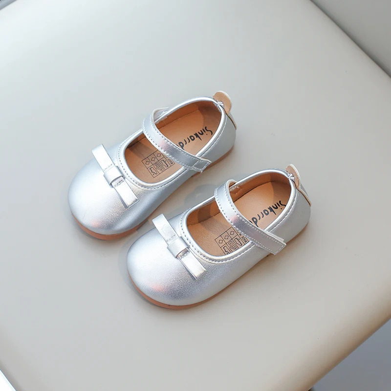 Toddlers Girls Leather Shoes for Wedding Party Light Weight Soft Quality with Bow-knot Simple Fashion Autumn Kids Flats 21-34 250206