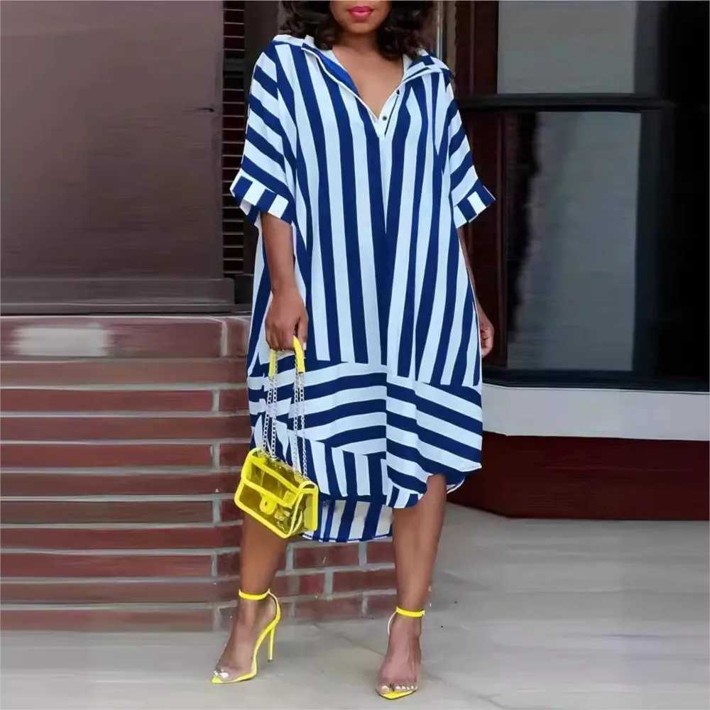 Fashion Printed Striped Short Sve Loose For Womens Dresses Summer Casual Simple Ele Fe Holiday Shirt DressXJ2500207