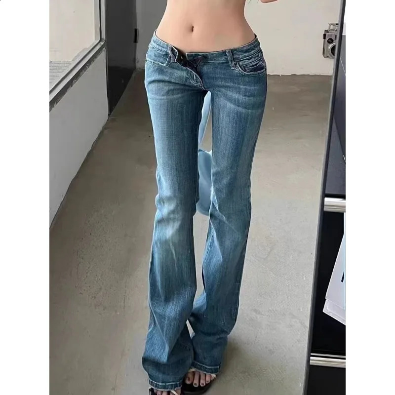 Vintage Flare Jeans Low Rise Women Sexy Fashion Washed Jean Pants cyber Y2K Grunge Fairycore Denim Trousers Korean 250206